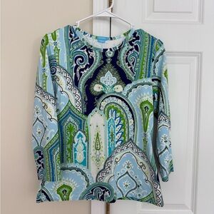 J. McLaughlin Blue and Green Paisley Blouse